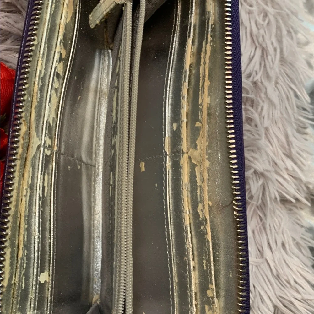 🌹 VINTAGE Michael Kors Shiny Deep Purple Zip-Around Leather Wallet